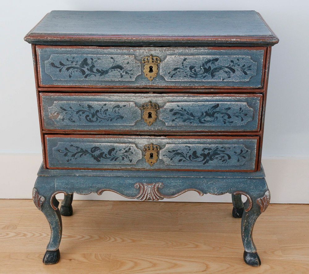 Appraisal: Scandinavian Petite Three Drawer Chest in Blue Paint th Century