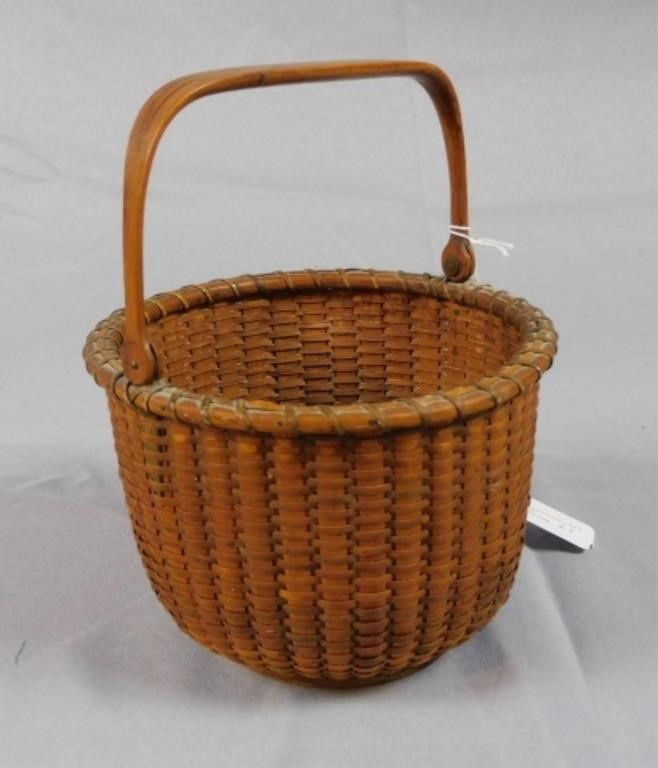 Appraisal: NANTUCKET LIGHTSHIP BASKET MID- TH C SWINGhandle remnants of old