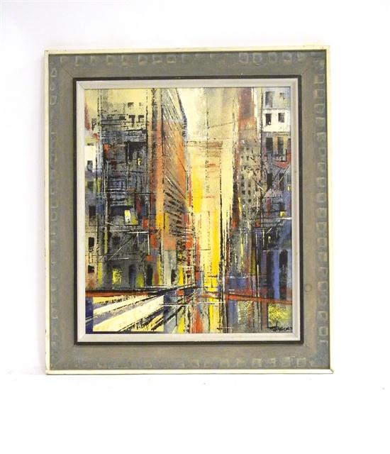 Appraisal: Richard Wagner b acrylic on panel c ''City Color Forms''