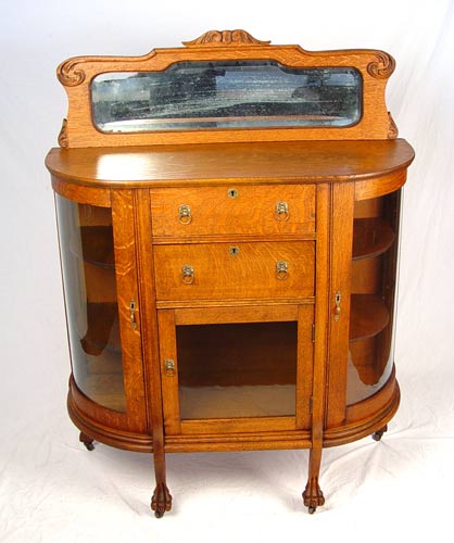 Appraisal: GOLDEN OAK SIDEBOARD CHINA DISPLAY Turn of the century golden