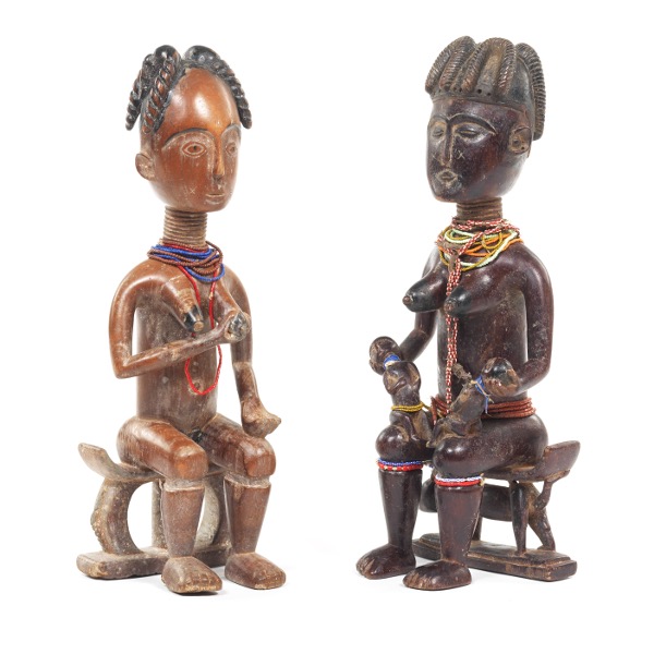 Appraisal: TWO ASHANTI GHANA CARVED FERTILITY SCULPTURES Two fertility sculptures of