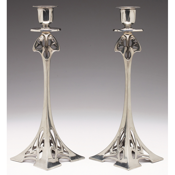 Appraisal: Exceptional WMF candlesticks pair beautiful Art Nouveau design in nickel