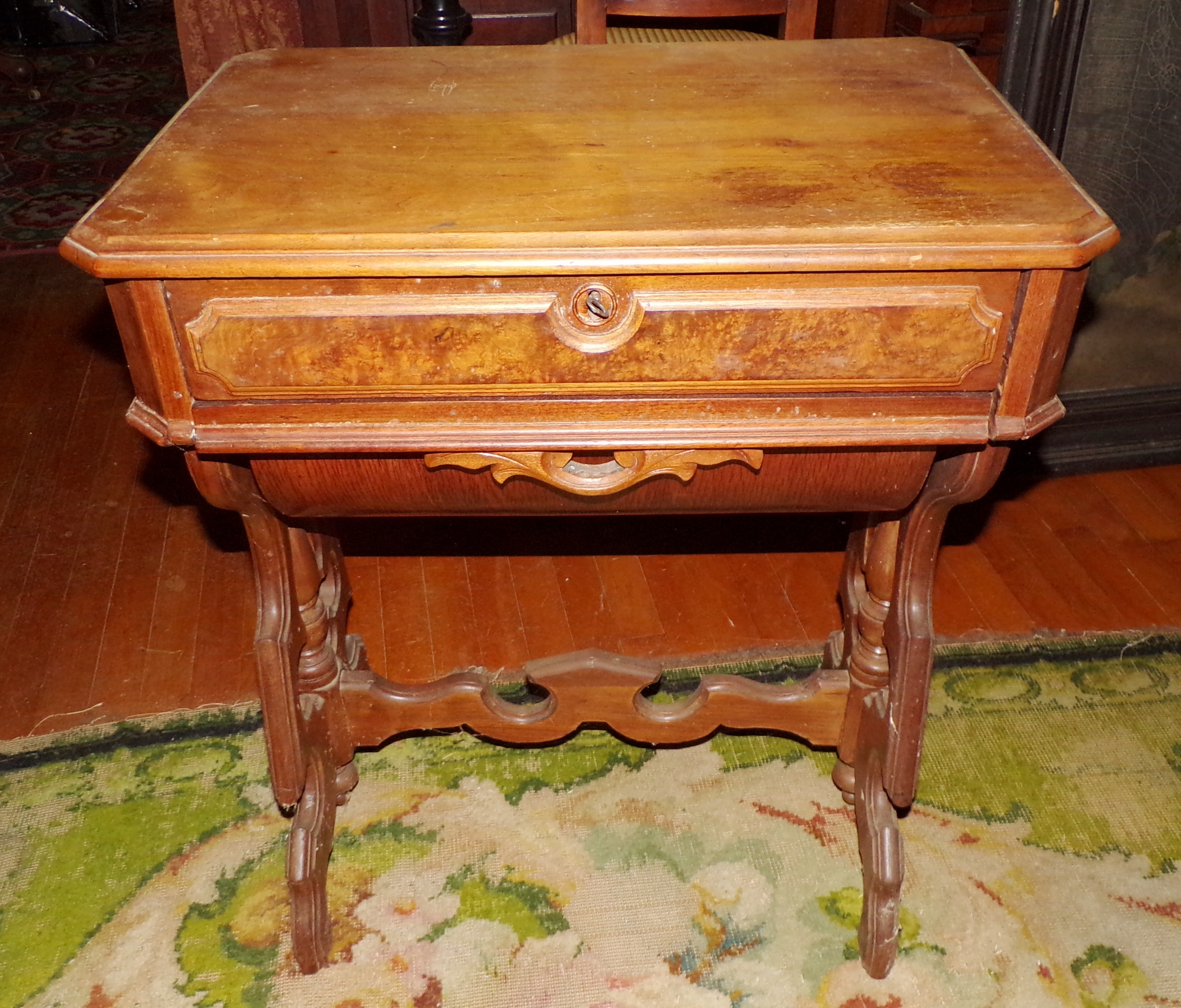 Appraisal: Walnut sewing stand ca rectangular top with canted corners bentwood