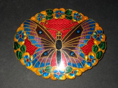 Appraisal: A CLOISONNE BROOCH of oval form enamelled with a butterfly