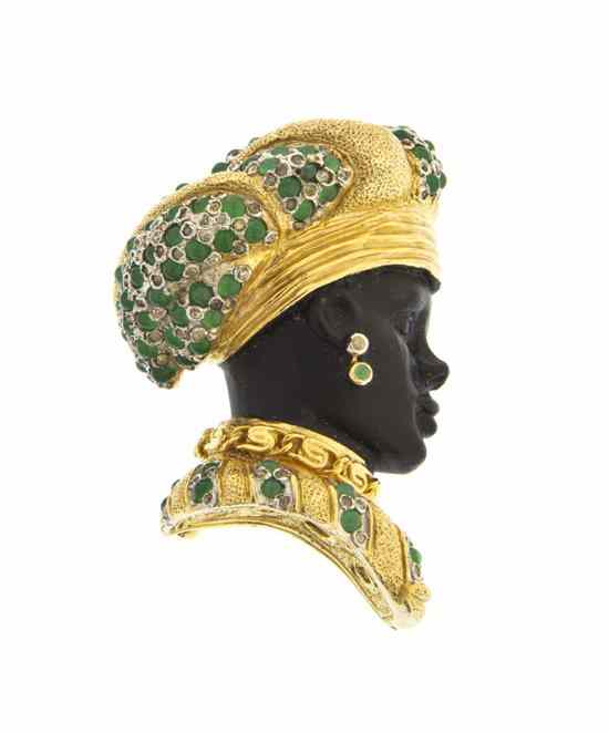 Appraisal: A Nettie Rosenstein Blackamoor Brooch faux emeralds and white rhinestones