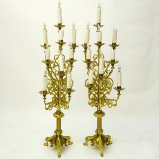 Appraisal: Pair of th Century Italian Bronze Arm Electrified Candelabra Pair