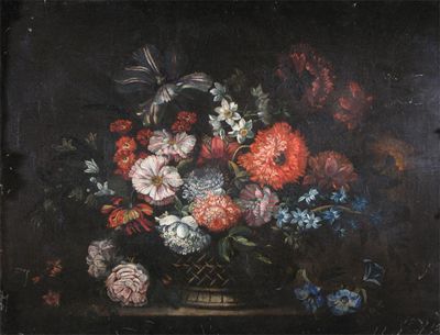 Appraisal: Follower of Jean Baptiste Monnoyer Flowers in a basket Oil