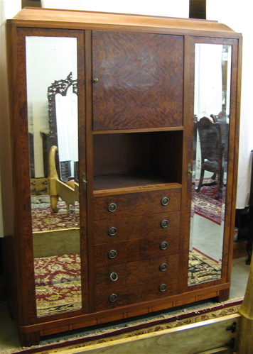 Appraisal: ART DECO MAHOGANY AND BURL WALNUT WARDROBE Belgian c 's