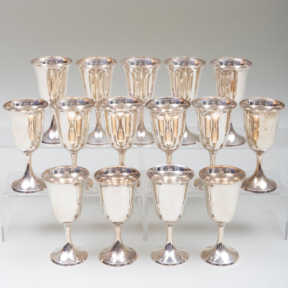 Appraisal: Assembled Set of Fifteen American Silver Goblets Each marked 'Sterling'