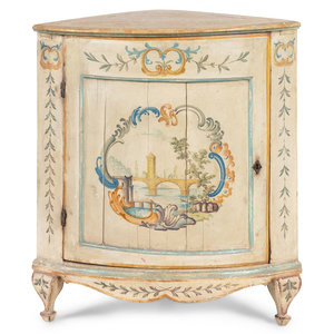 Appraisal: An Italian Painted Corner Cabinet th Century Height x width