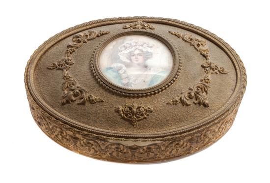 Appraisal: Sale Lot A French Gilt Metal Table Casket of oval