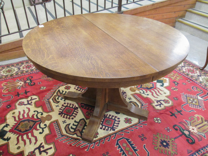 Appraisal: STICKLEY ROUND OAK PEDESTAL DINING TABLE WITH TWO LEAVES L