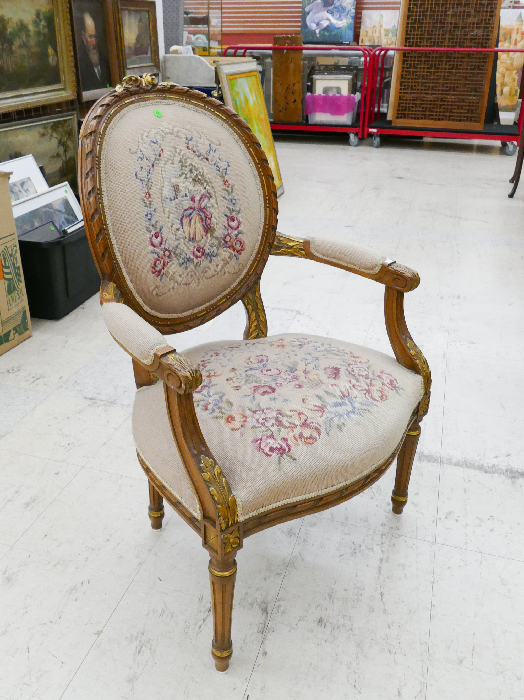 Appraisal: French Gilt Carved Needlework Covered Armchair- x x ''