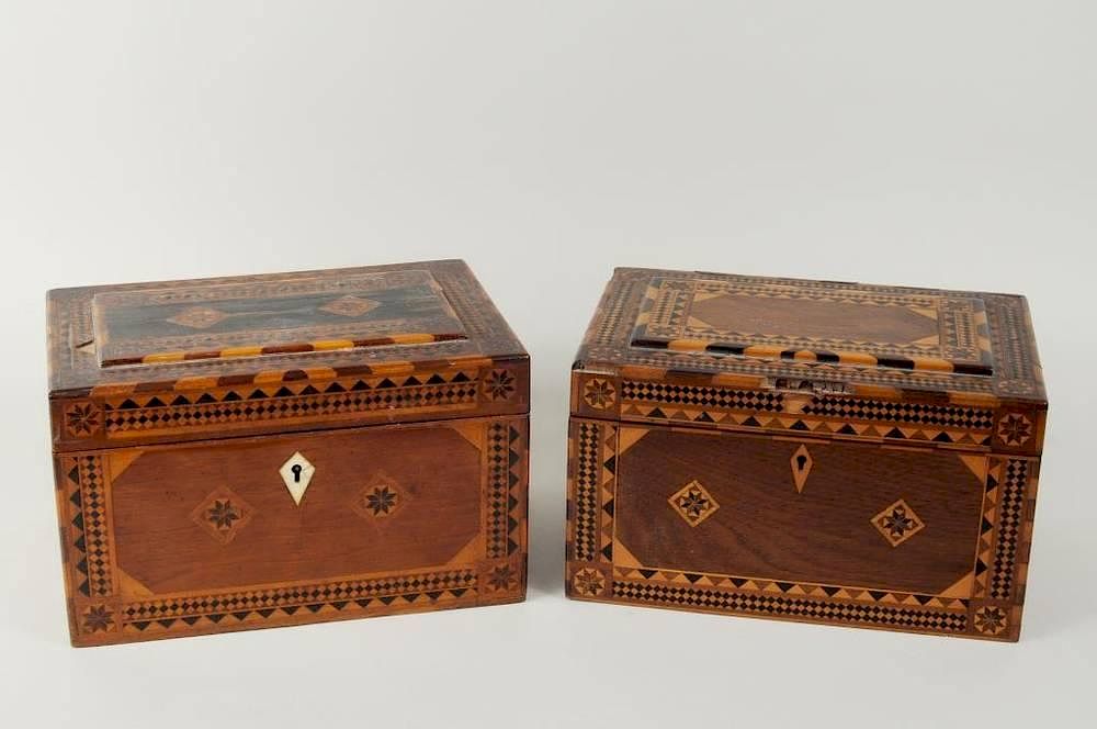 Appraisal: Two Inlaid Prisoner of War Boxes Two inlaid prisoner of