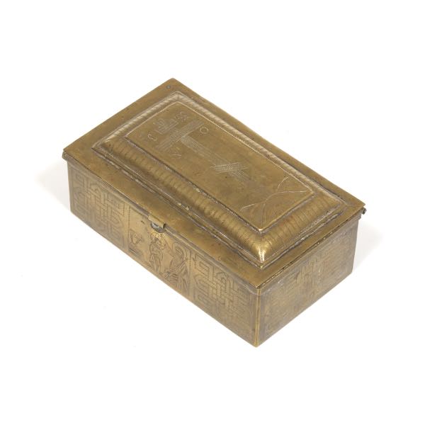 Appraisal: BRASS HOLY RELIC BOX x x Etched brass box silvered