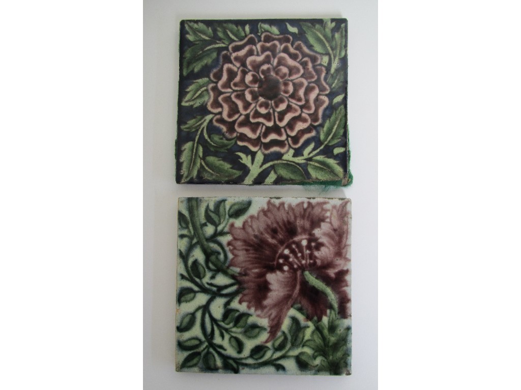 Appraisal: A William De Morgan tile decorated with a carnation and