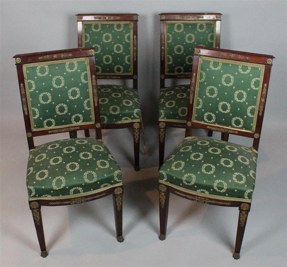 Appraisal: SET OF FOUR FRENCH EMPIRE SIDE CHAIRS WITH GILDED BRASS