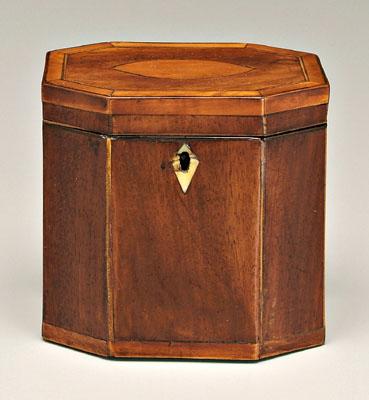 Appraisal: George III inlaid mahogany tea box rectangular with canted corners