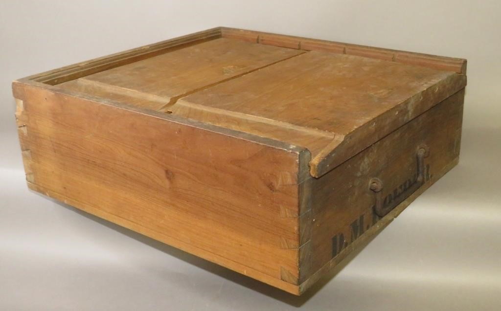 Appraisal: PINE POPLAR DOUBLE LID BUTTER BOX WITH STENCILEDca late th