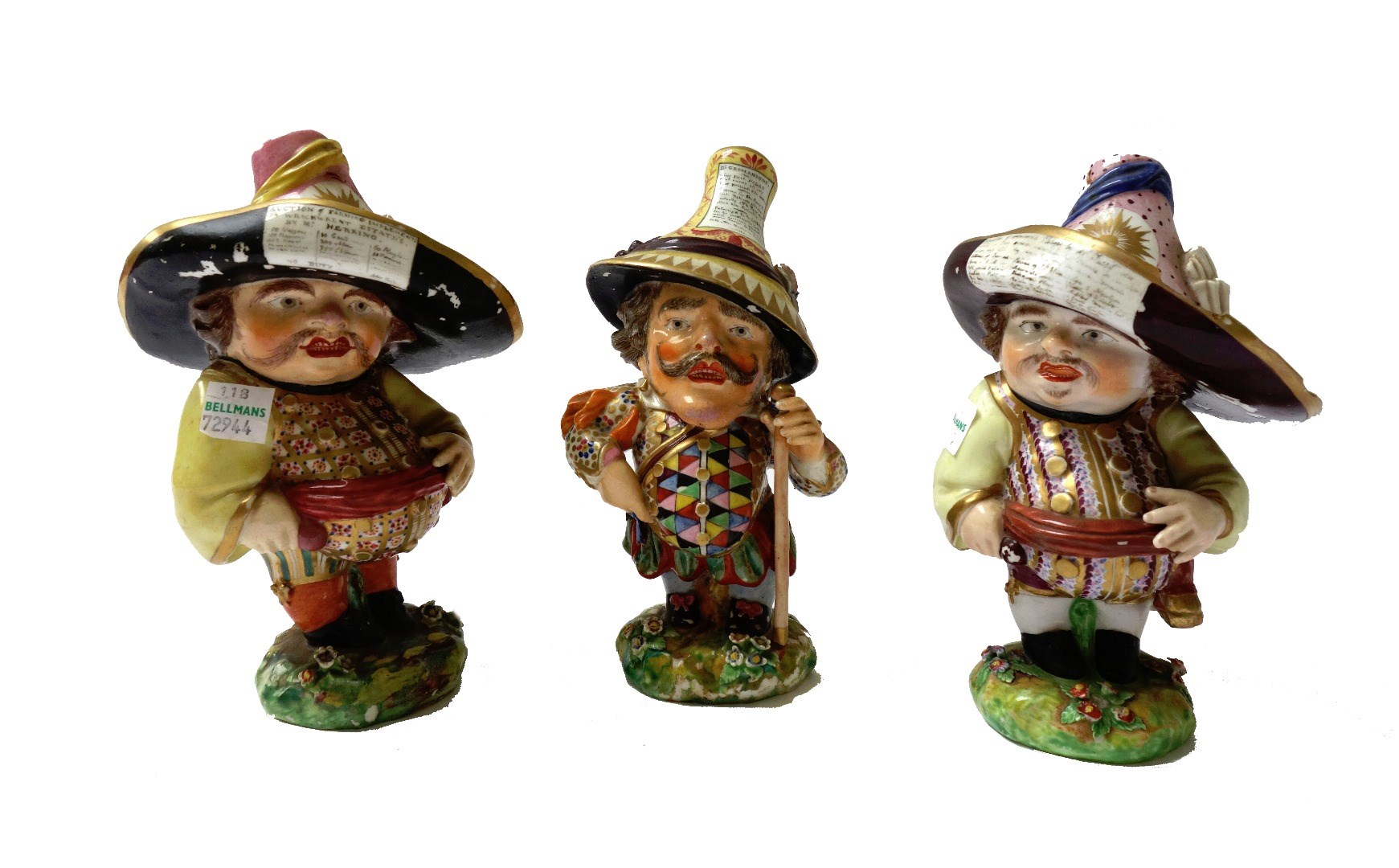 Appraisal: Three Derby figures of Mansion House Dwarfs circa of traditional