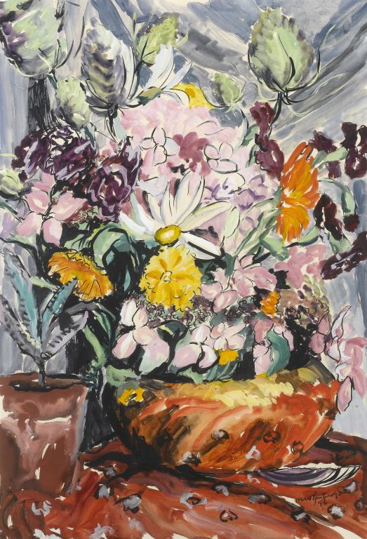 Appraisal: STILL LIFE WITH FLOWERS IN A RED VASE signed and