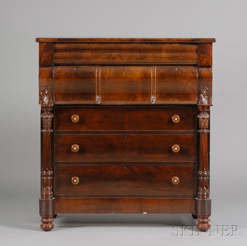 Appraisal: Classical Carved Mahogany Dressing Chest c rectangular top and two-part