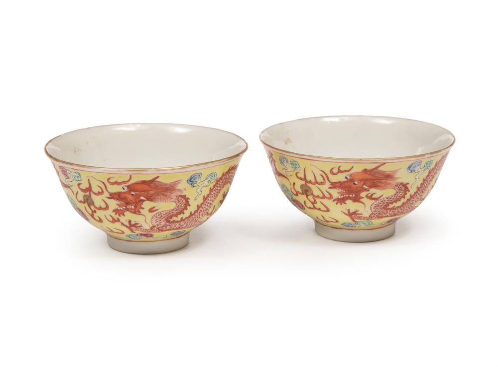 Appraisal: Pair of Chinese Famille Rose Decorated Yellow Ground Phoenix and