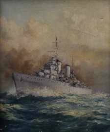 Appraisal: John Allcot - Warship oil on canvas signed 'JOHN AllCOT'