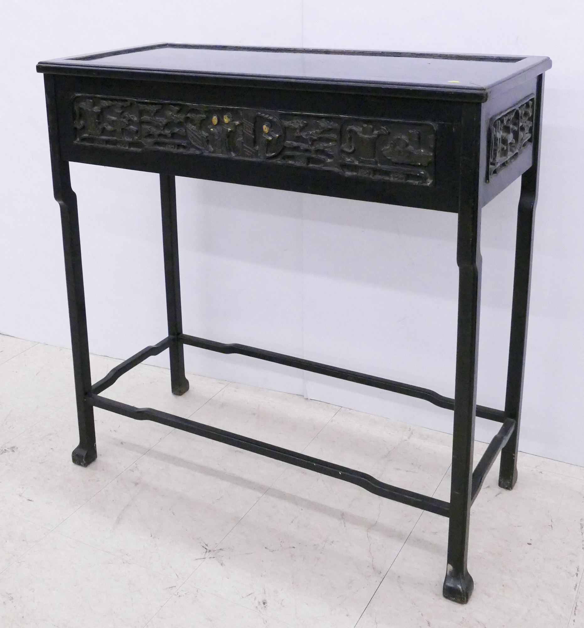 Appraisal: Old Chinese Black Carved Console Table- x x ''