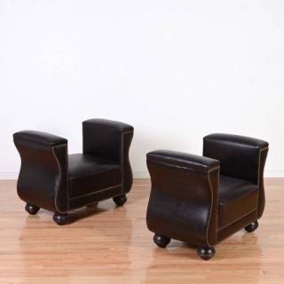 Appraisal: Pair Otto Schultz style leather benches th c black with