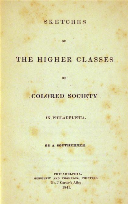 Appraisal: vol Wilson Joseph Sketches of The Higher Classes of Colored