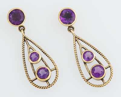 Appraisal: A Pair of Amethyst and Gold Earrings k yellow gold