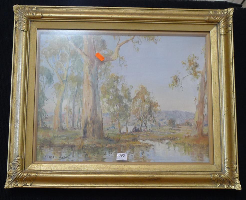 Appraisal: ANDREW PARK GUMS BY THE RIVER OIL ON BOARD