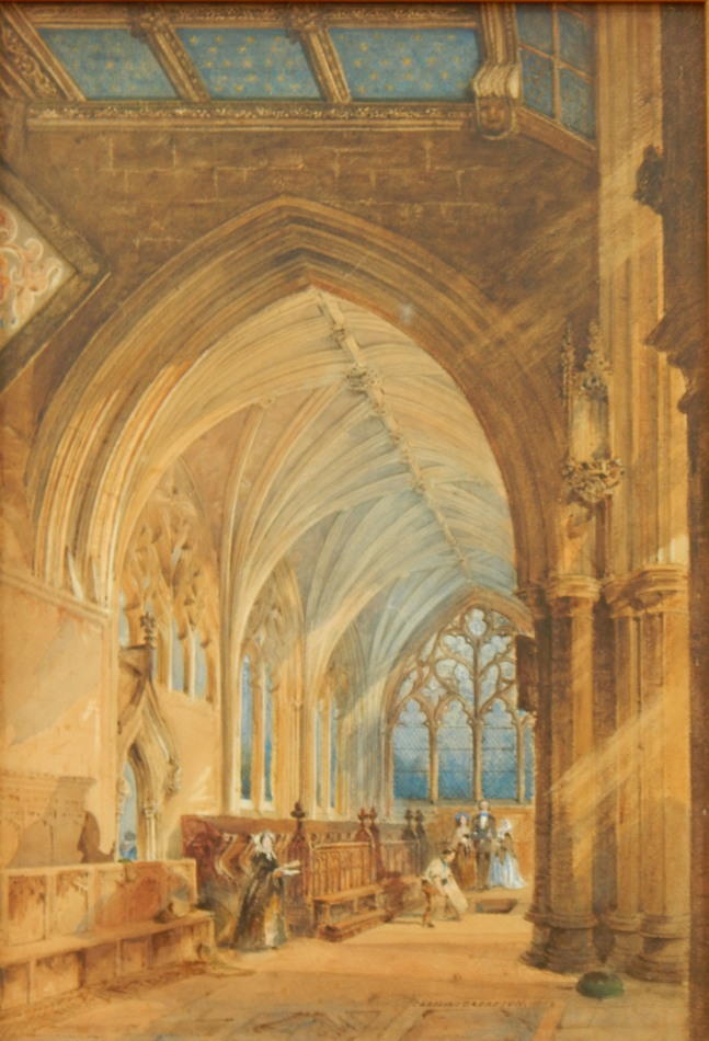 Appraisal: Caroline Brereton thC Church interior with figures watercolour signed and