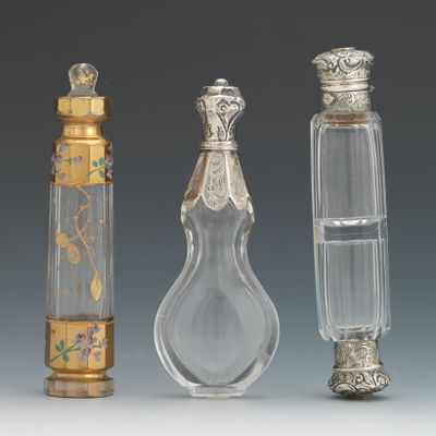 Appraisal: Two Cut Crystal Perfume Bottles and One Double Bottle The