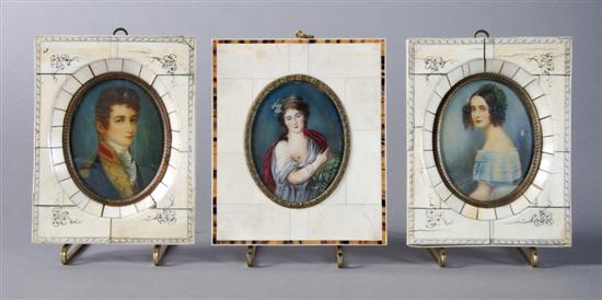 Appraisal: A Pair of Continental Portrait Miniatures Height of pair with