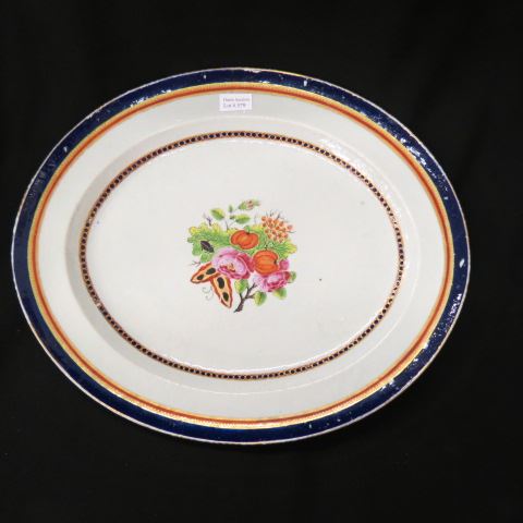 Appraisal: Chinese Export Porcelain Platter insect floral center oval x early