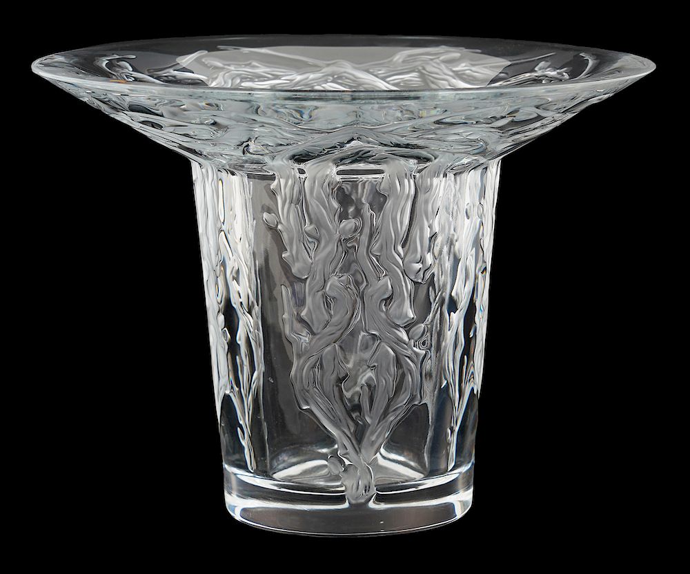 Appraisal: Lalique Centerpiece Vase w Flared Rim Lalique clear cylindrical centerpiece