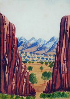 Appraisal: Enos Namatjira - View through a Gorge watercolour signed 'Enos