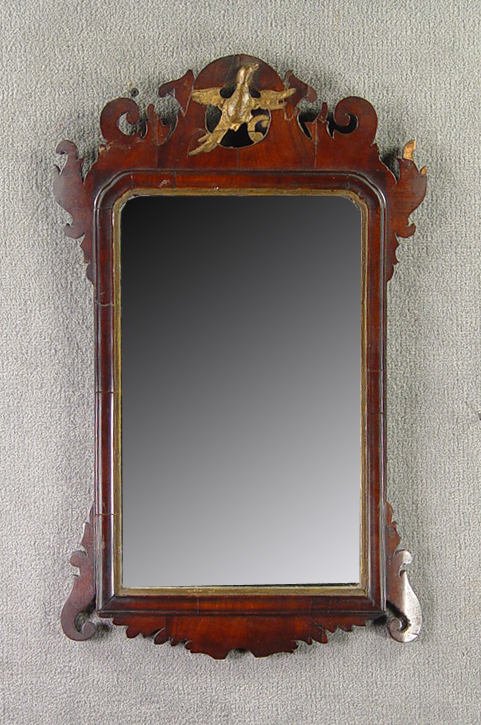 Appraisal: English Chippendale Mirror Scroll carved brackets Burl walnut veneer Gilded