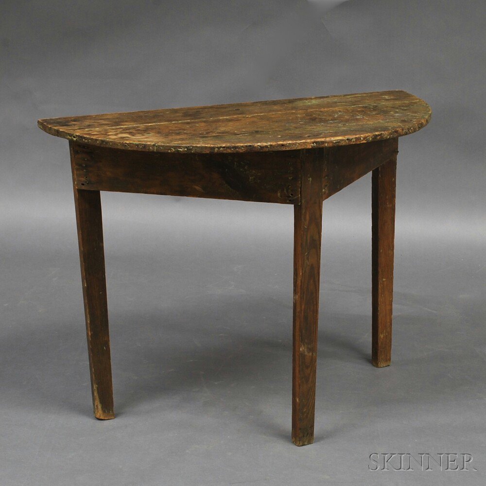 Appraisal: Country Pine Demilune Table America th century the two-board top