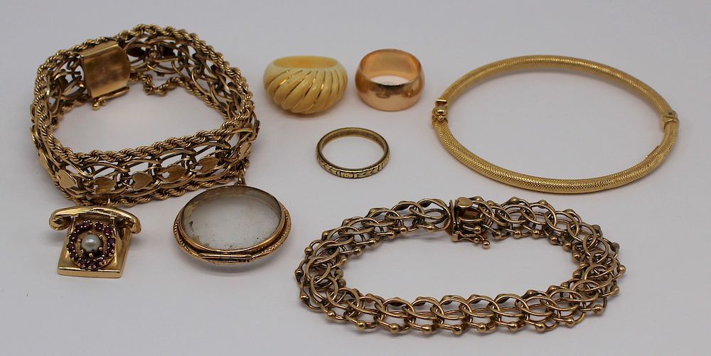 Appraisal: JEWELRY Assorted Gold Jewelry Grouping Includes an Italian kt yellow