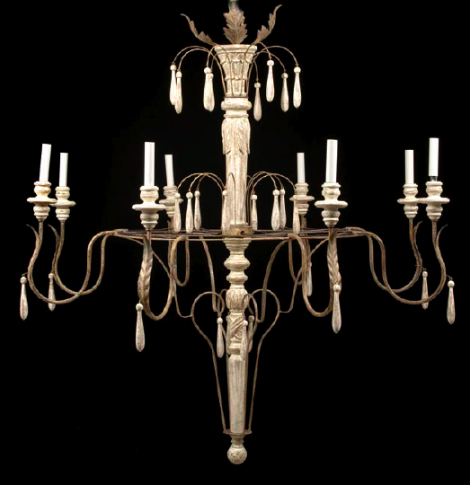 Appraisal: Monumental Italian Provincial Carved and White-Painted Wood and Wrought-Iron Eight-Light