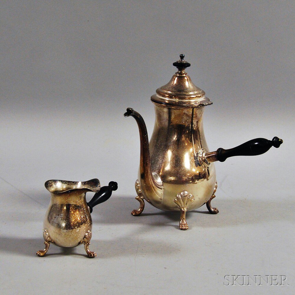 Appraisal: Silver-plated Chocolate Pot and Creamer Crescent Silver Manufacturing Co both