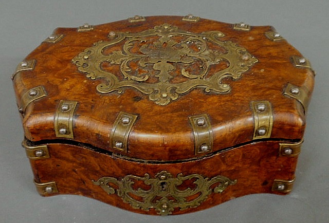 Appraisal: Russian carved walnut jewelry box late th c with brass