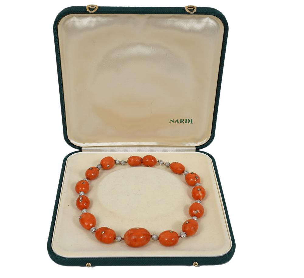 Appraisal: NARDI CORAL DIAMOND K YG BEAD NECKLACENardi coral diamond k