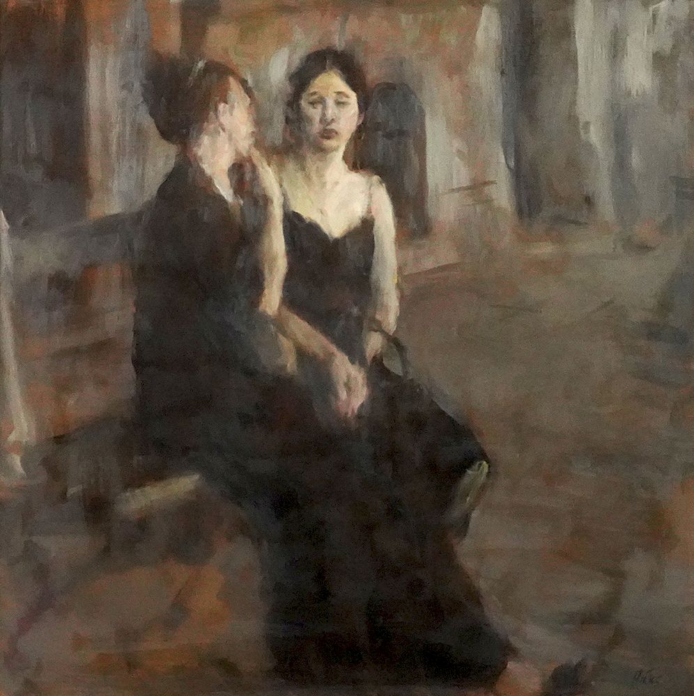 Appraisal: Ron Hicks 'The Discussion' Oil Painting Ron Hicks U S