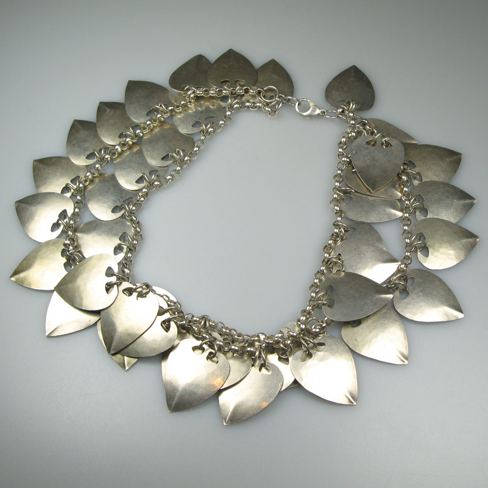 Appraisal: English Sterling Silver Modernist Double Necklace formed in a foliate