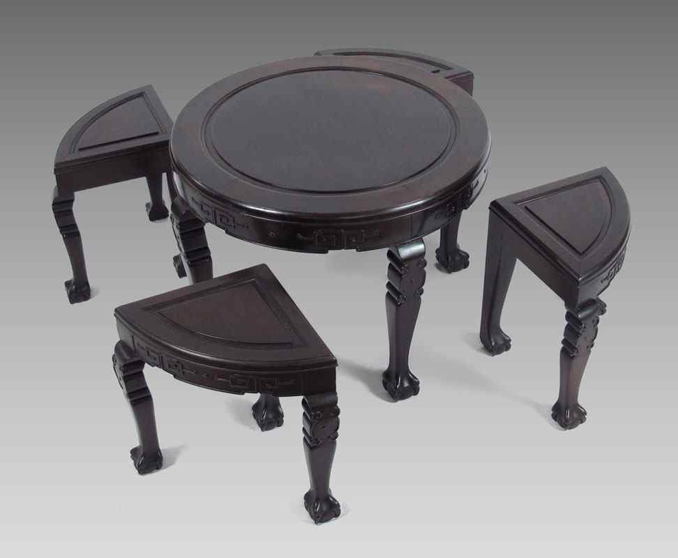 Appraisal: CHINESE ROSEWOOD CHOW TABLE AND STOOLS '' h x ''