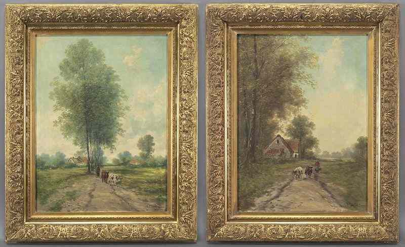 Appraisal: Pr Henry Schouten oil on canvas paintings ''Country Landscape with